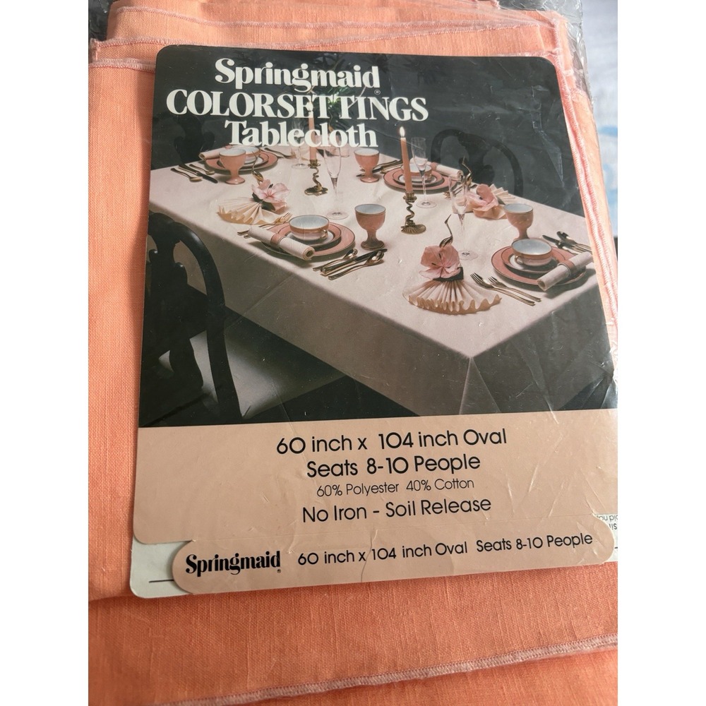 Springmaid Peach Fabric Tablecloth 60x84 Oval & Napkins (8) 18.5x19 Classy Fall